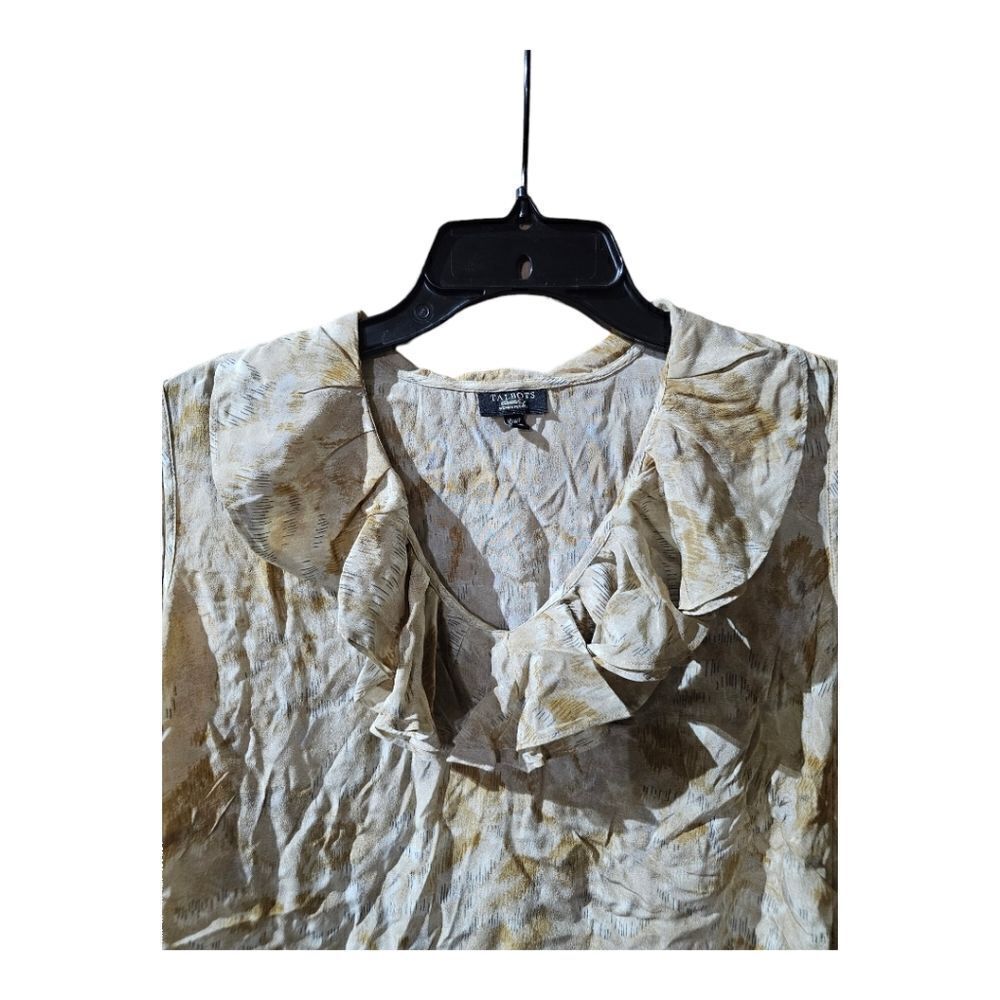 TALBOTS Tan Ruffle Silk Sleeveless Career Top‎ Blouse - Size 16W Petite - Picture 3 of 7